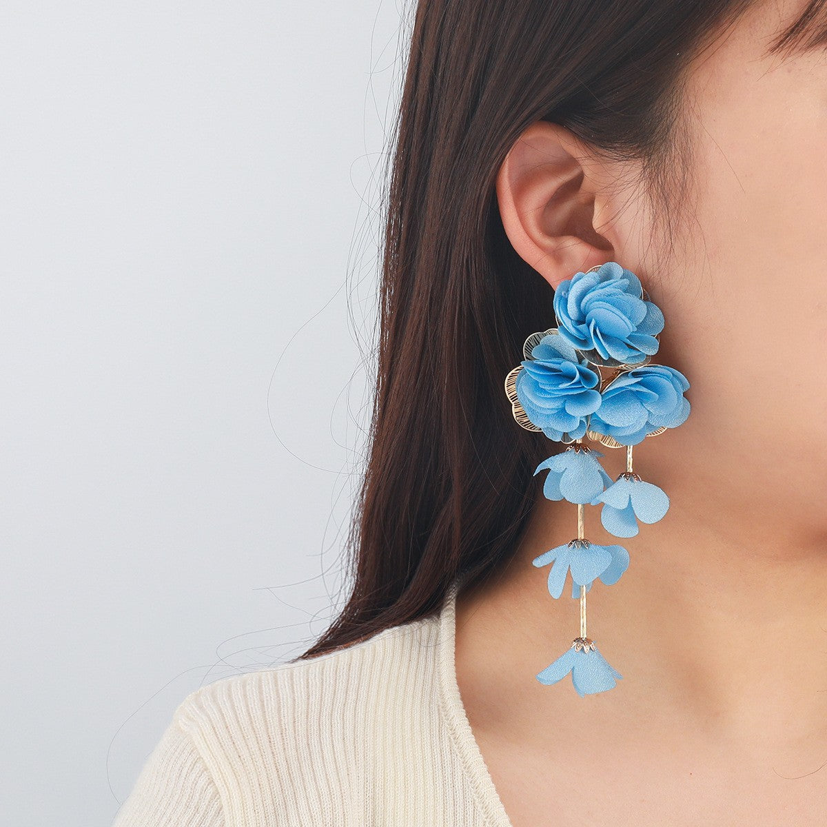 Chiffon Flowers Tassel Earrings Vacation Style Sweet Drop Earring