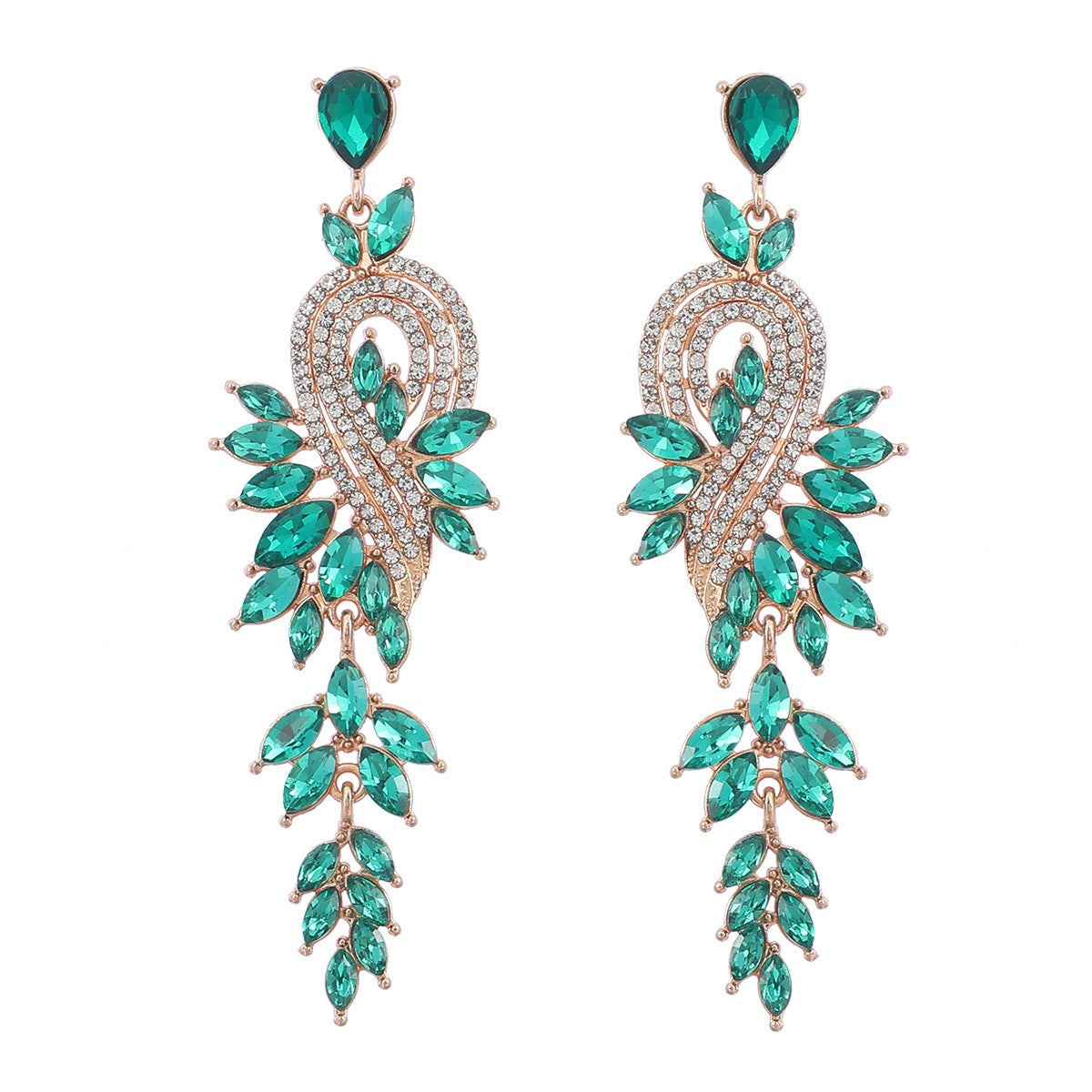 Dangle Earrings Metal Hollow Chain Leaves Crystal Pendant
