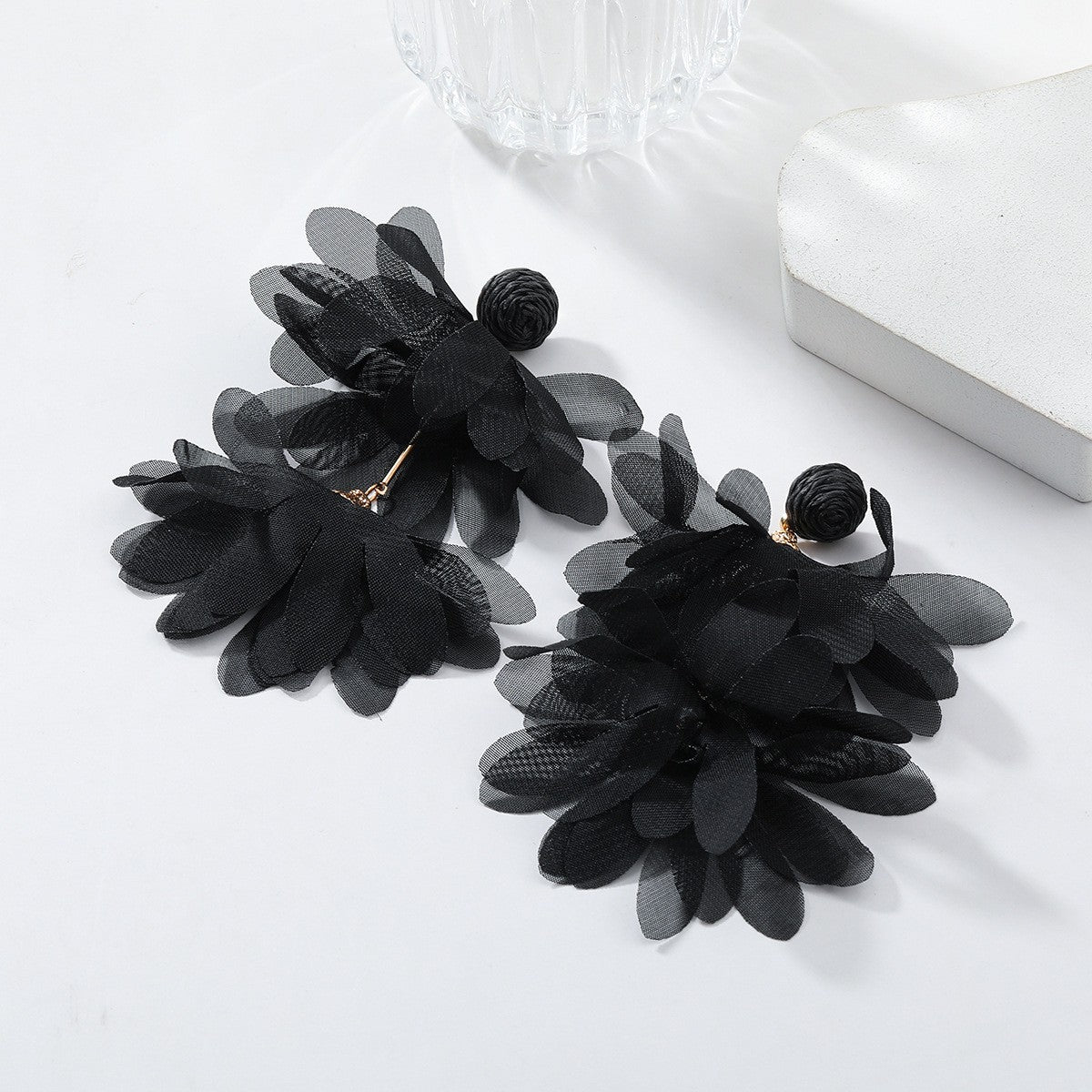 Fabric Flower Dangle Earrings Retro Sweet Hanging Ear Studs