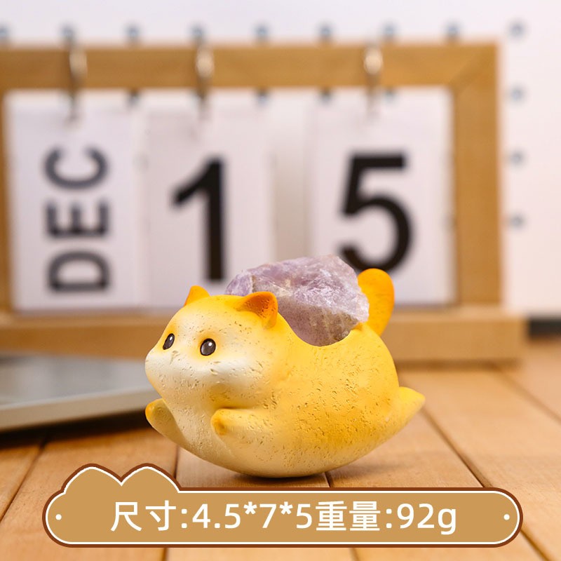 Resin Cat Crystal Ornaments Raw Stone Blind Box