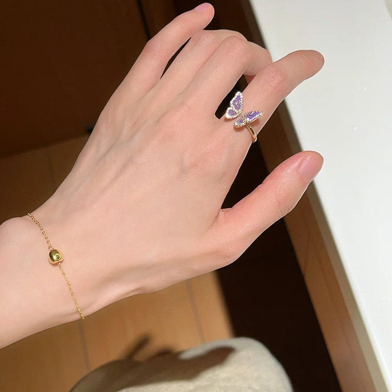 Fashion Gold Plated Butterfly Flower Finger Ring Birthday Gifts