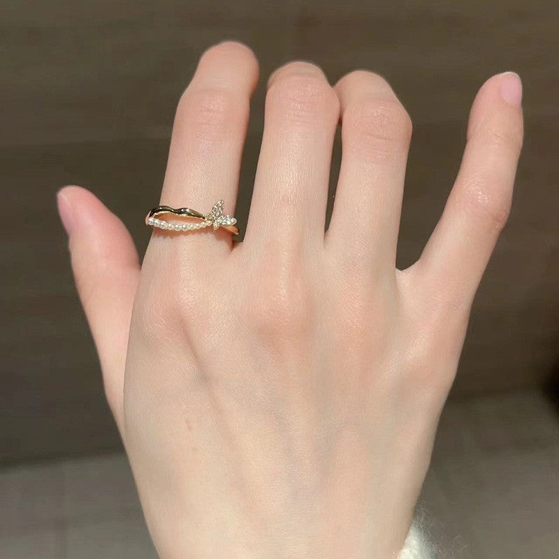 Fashion Gold Plated Butterfly Flower Finger Ring Birthday Gifts