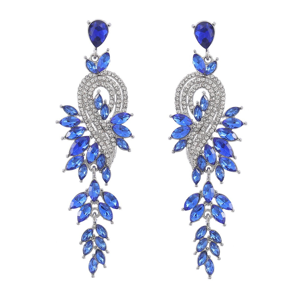 Dangle Earrings Metal Hollow Chain Leaves Crystal Pendant