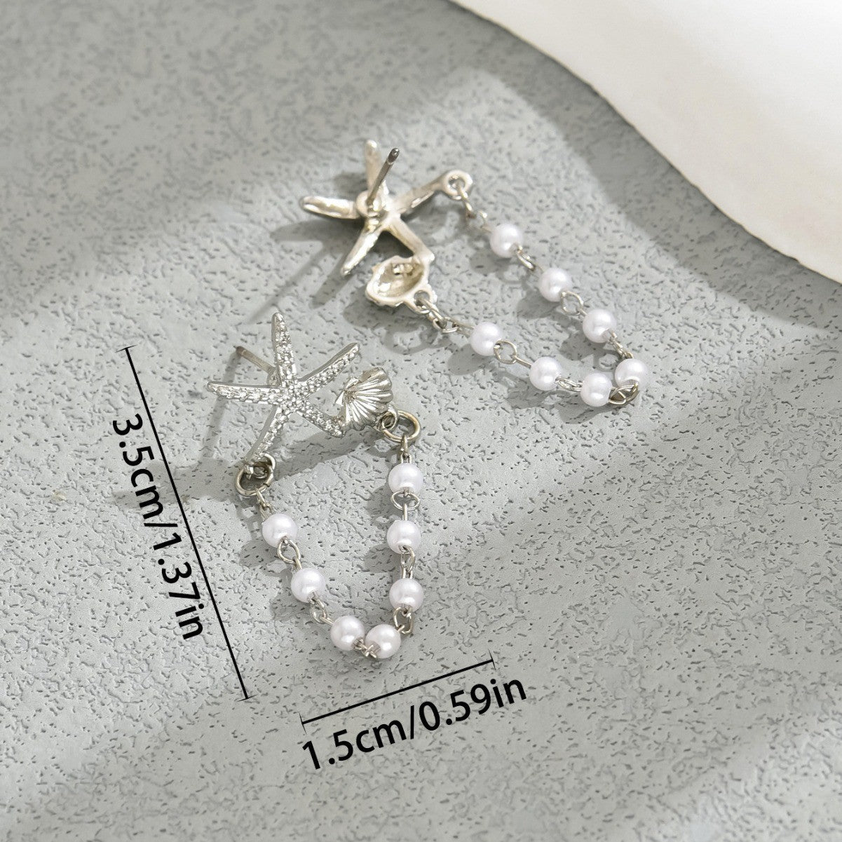 Bohemian Rhinestone Starfish Imitation Pearl Tassel Earrings