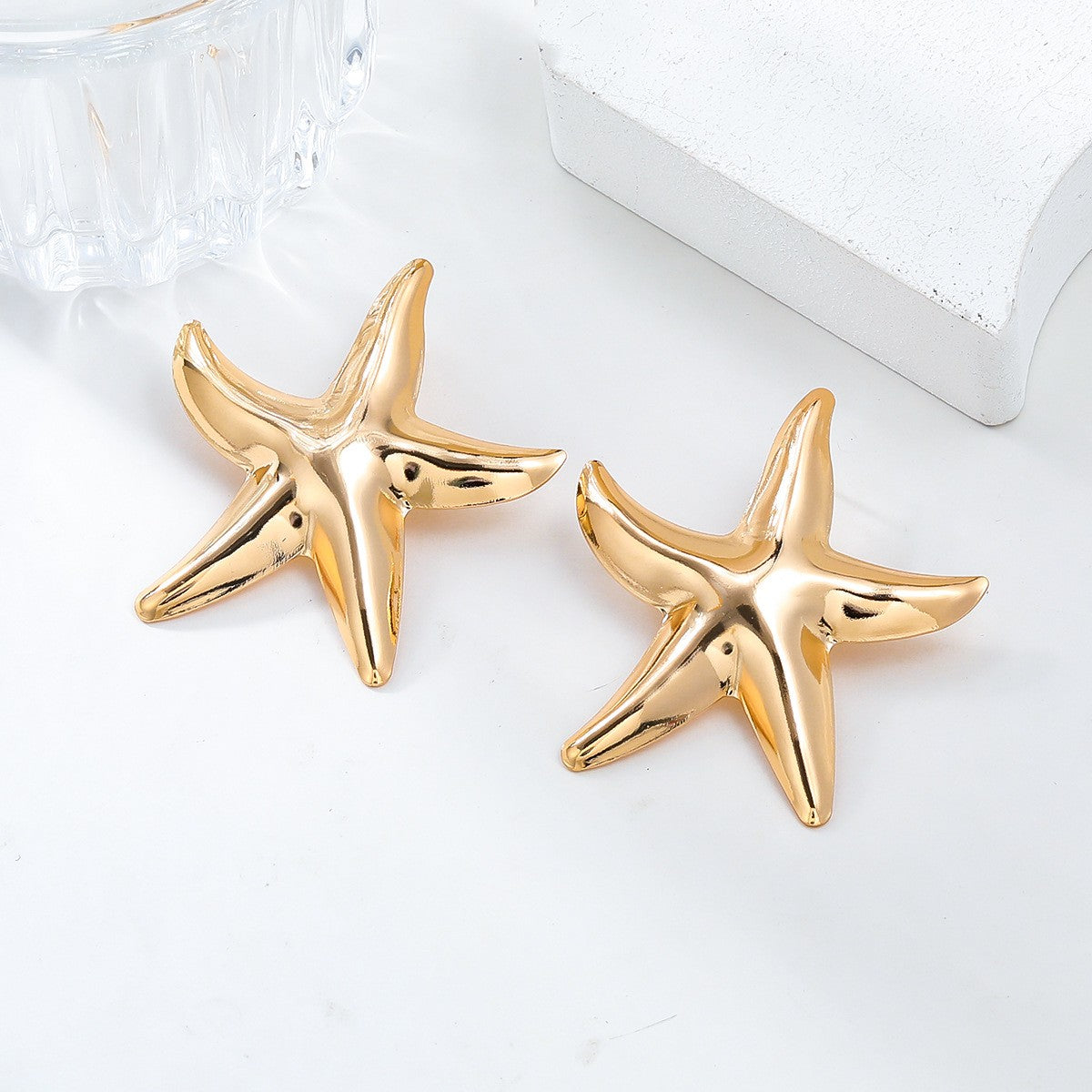 Punk Metal Gold Silver Starfish Stud Earrings