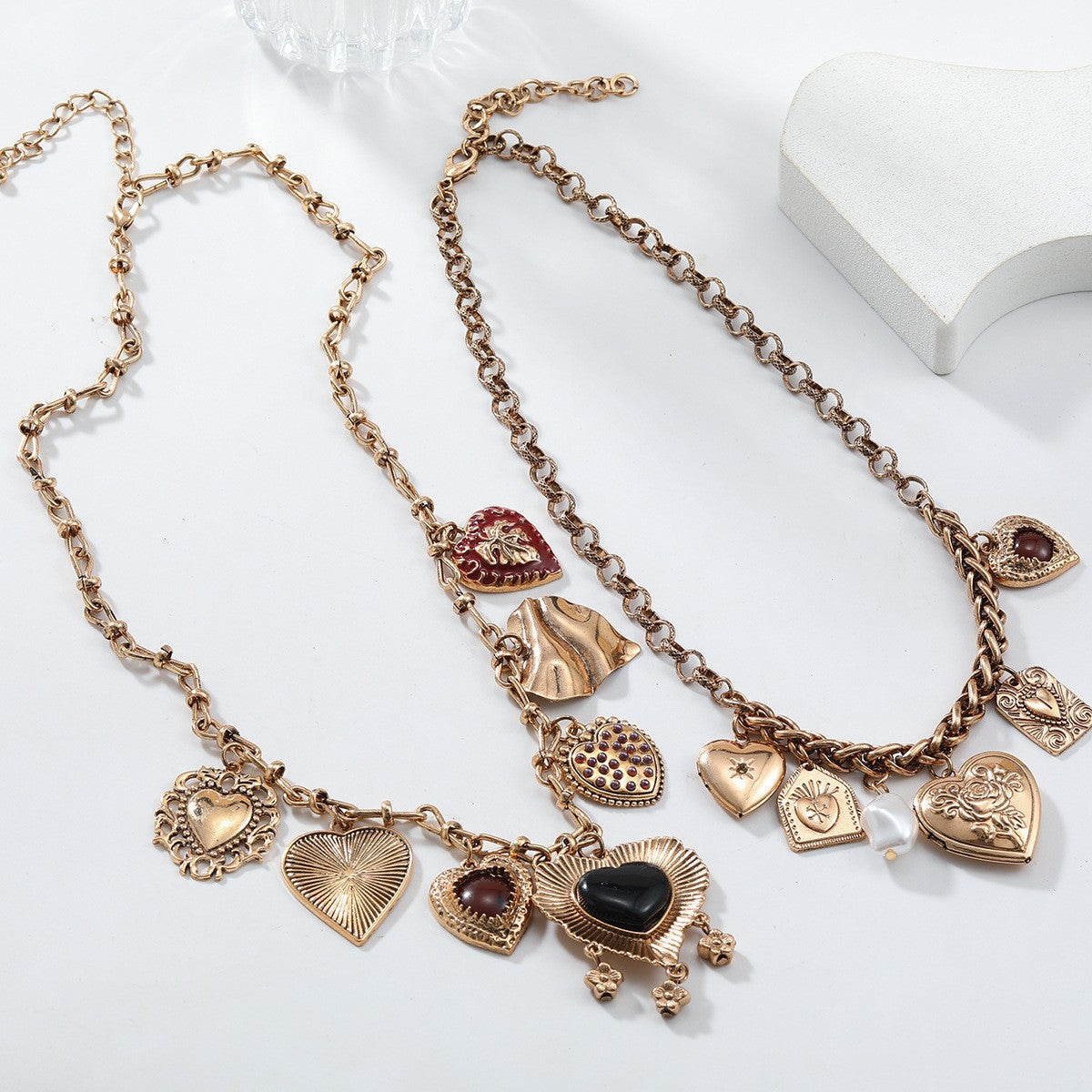 Exaggerated Vintage Heart Pendant Necklace Punk Cuban Chains Chokers