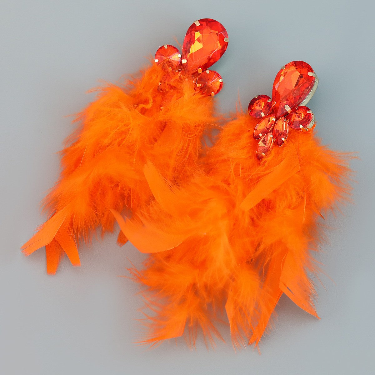 Feather Statement Earring Colored Crystal Long Tassel Earrings