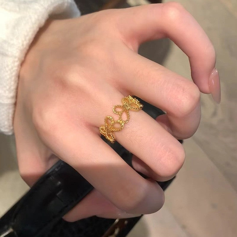 Fashion Gold Plated Butterfly Flower Finger Ring Birthday Gifts