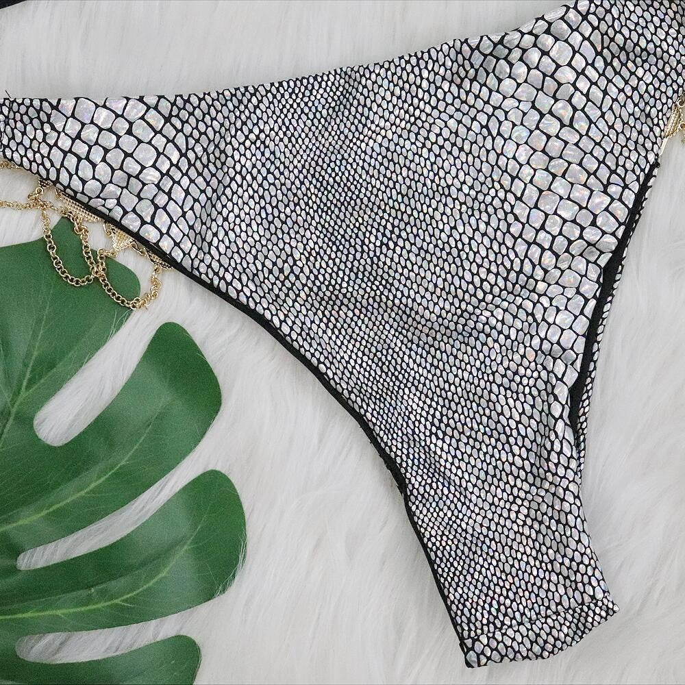 Halter Metal Chains Rhinestone Diamond Bikini set