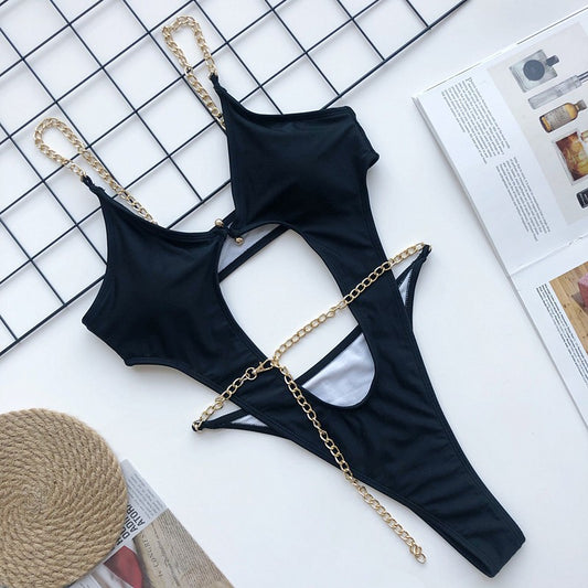 Sexy Metal Chains Hollow Out Monokini Swimsuit