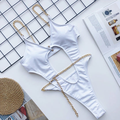 Sexy Metal Chains Hollow Out Monokini Swimsuit