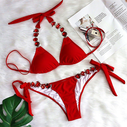 Luxury Rhinestone Halter Diamond Bikini