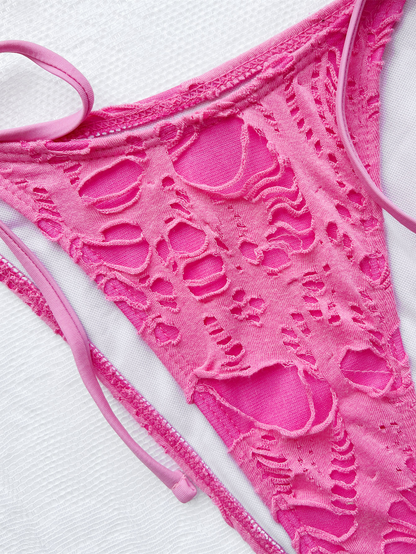 Gothic Punk Bikinis Y2K Torn Halter Lace Up Bikini