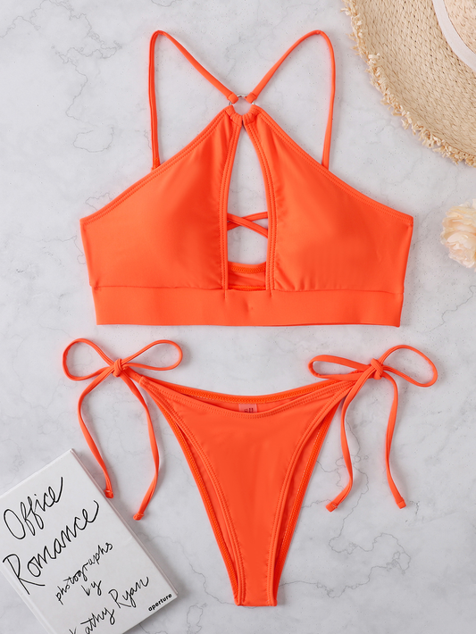 Sexy Cross Halter Hollow Out Bikini