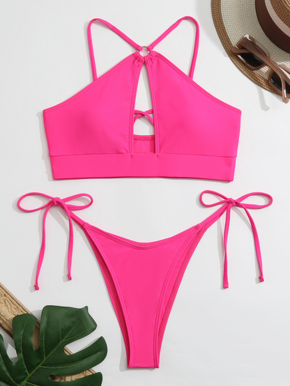 Sexy Cross Halter Hollow Out Bikini
