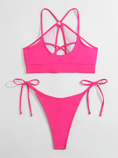 Sexy Cross Halter Hollow Out Bikini