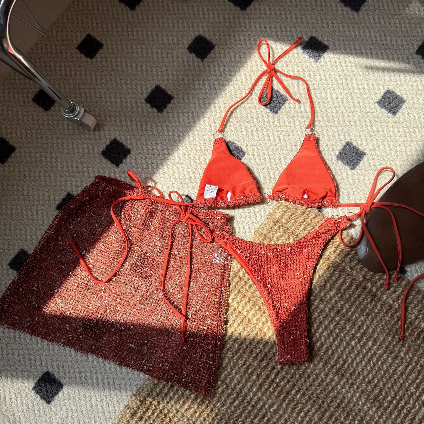 3PCS Halter Hollow Out Skirt Bikini