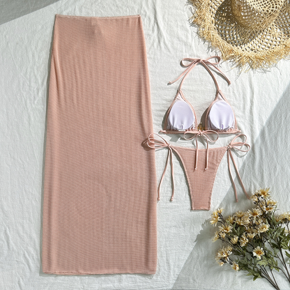 3PCS Metal Star Halter With Skirt Bikini