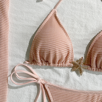 3PCS Metal Star Halter With Skirt Bikini