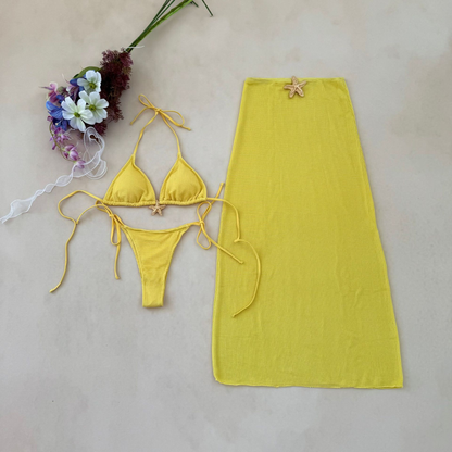 3PCS Metal Star Halter With Skirt Bikini