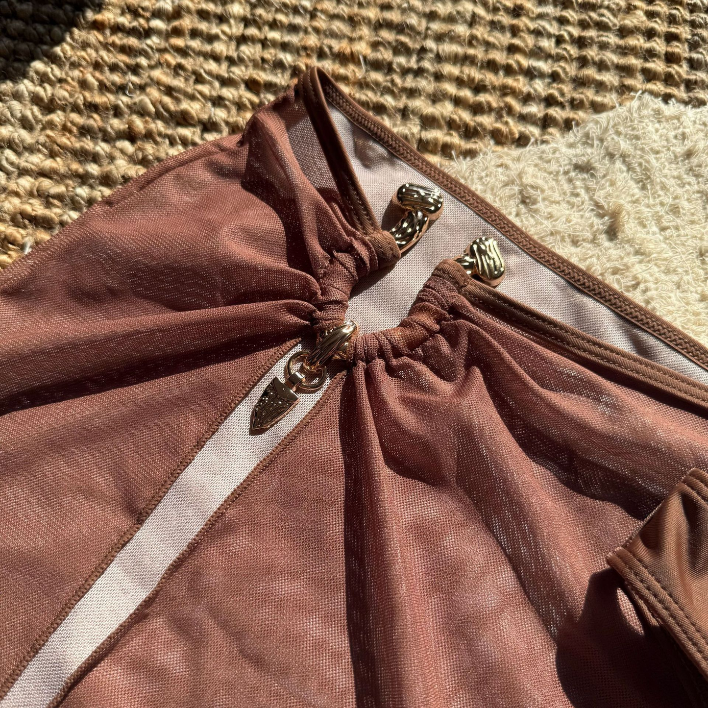 3 PCS Mesh Skirt Bandeau Metal Bikini