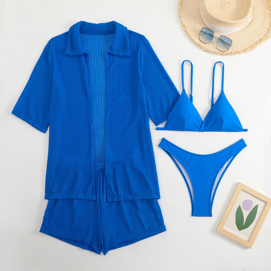4PCS Half Sleeve Cover Up Panties Swimsuit set