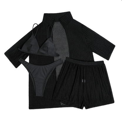 4PCS Half Sleeve Cover Up Panties Swimsuit set