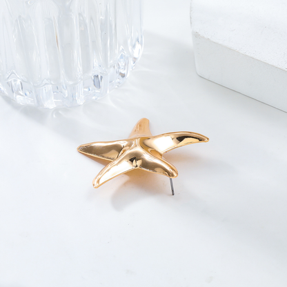 Punk Metal Gold Silver Starfish Stud Earrings