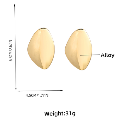 Exaggerated Metal Smooth Big Oval Stud Earrings