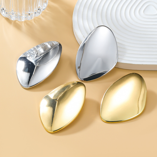 Exaggerated Metal Smooth Big Oval Stud Earrings
