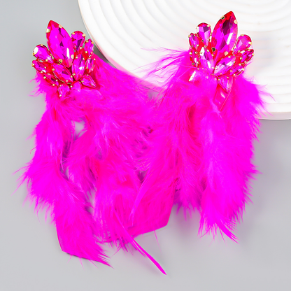 Luxury Charm Rhrinestone Feather Tassel Long Dangle Earrings