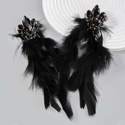 Luxury Charm Rhrinestone Feather Tassel Long Dangle Earrings