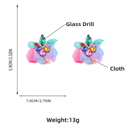 Luxury Large jewellery clip drill chiffon flower earring