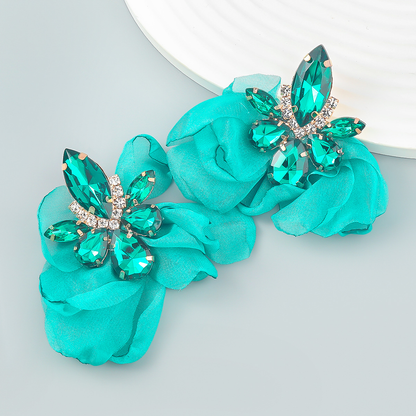 Luxury Large jewellery clip drill chiffon flower earring