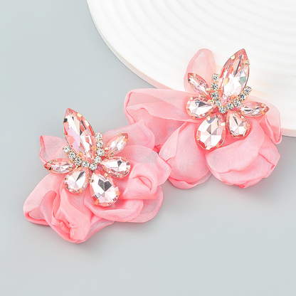 Luxury Large jewellery clip drill chiffon flower earring