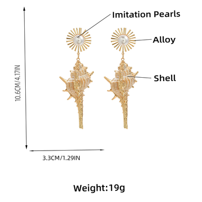 Bohemia Beach Seashell Conch Creamy White Natural Murex Shell Drop Earrings