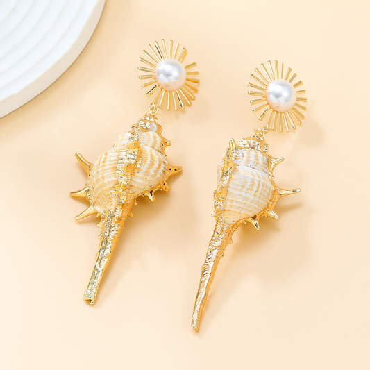 Bohemia Beach Seashell Conch Creamy White Natural Murex Shell Drop Earrings