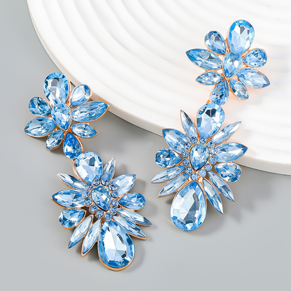 Crystal Flowers Dangle Geometric Earrings  Pendientes Vintage