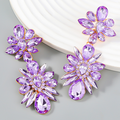 Crystal Flowers Dangle Geometric Earrings  Pendientes Vintage