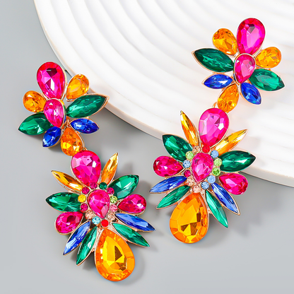 Crystal Flowers Dangle Geometric Earrings  Pendientes Vintage