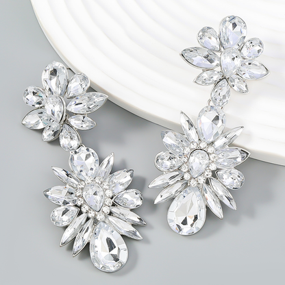 Crystal Flowers Dangle Geometric Earrings  Pendientes Vintage