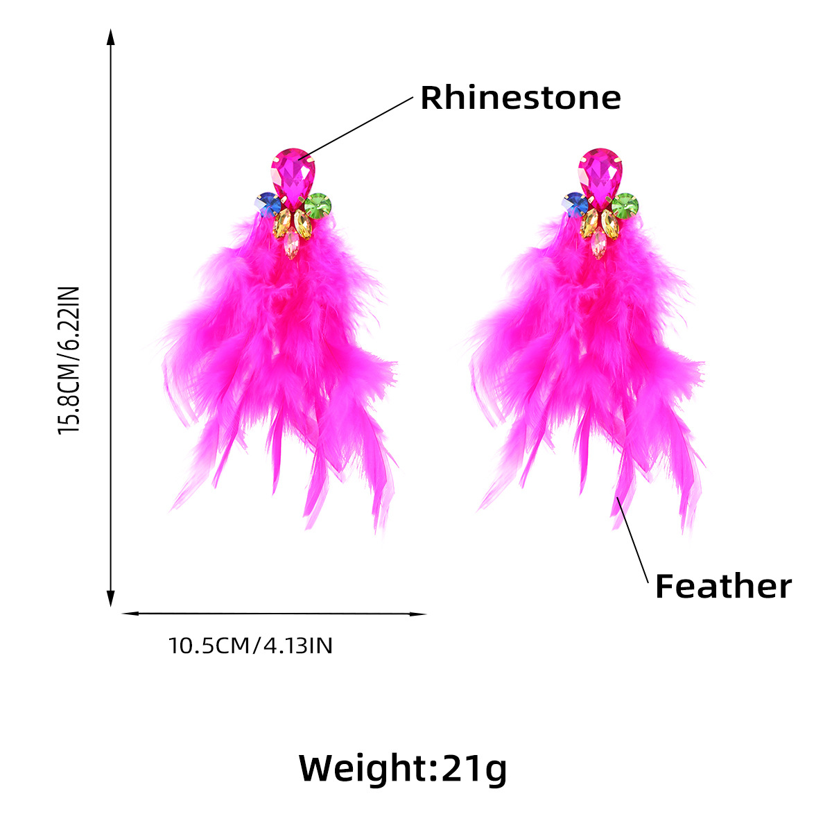 Feather Statement Earring Colored Crystal Long Tassel Earrings