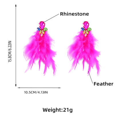 Feather Statement Earring Colored Crystal Long Tassel Earrings