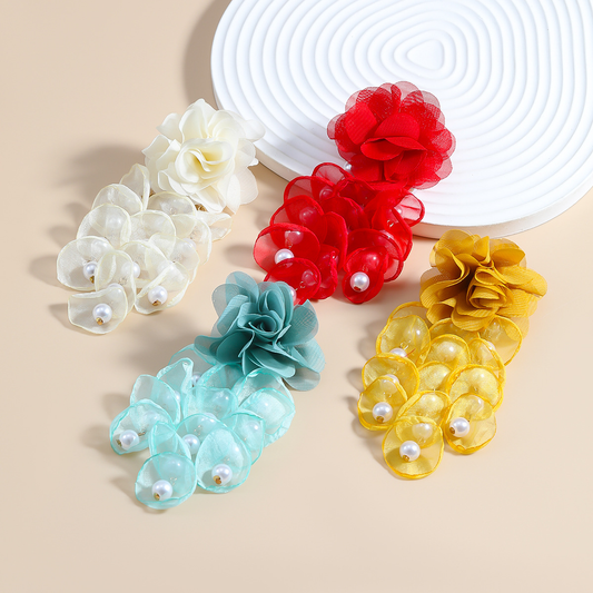 Elegant Yarn Flower Beads Charm Long Dangle Earrings