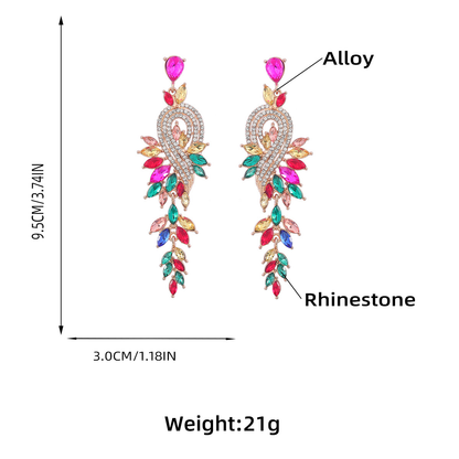 Dangle Earrings Metal Hollow Chain Leaves Crystal Pendant