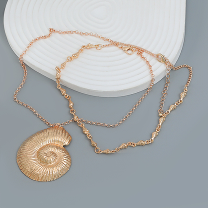 Exaggerated Metal Shell Shape Pendant Necklace Punk Metal Conch Chain Choker