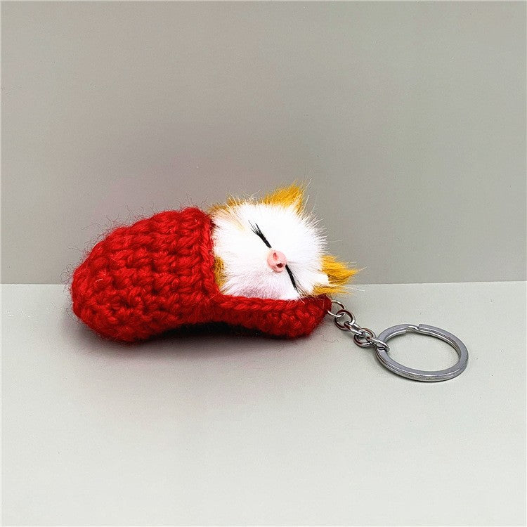 Handmade Cute Sleeping Cat Pompom Funny Bag Keychain