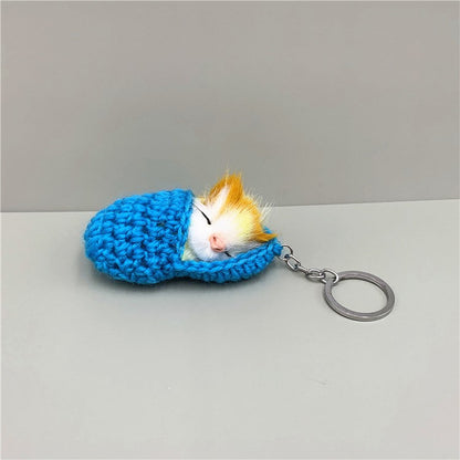 Handmade Cute Sleeping Cat Pompom Funny Bag Keychain