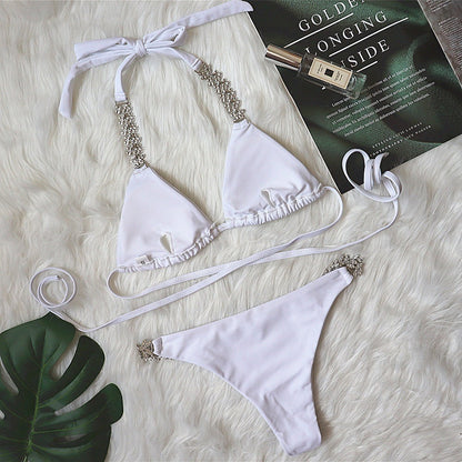 Classic Halter Rhinestone Diamond Bikini