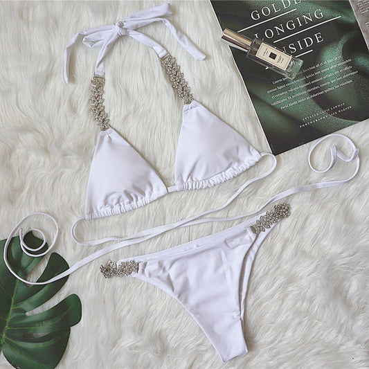 Classic Halter Rhinestone Diamond Bikini